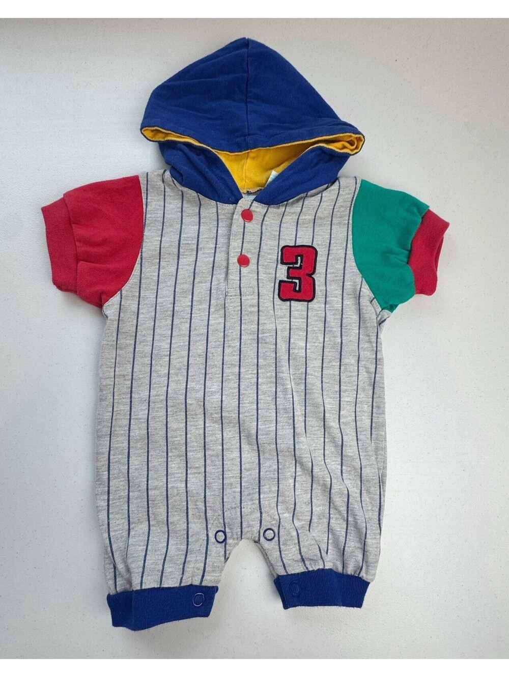 First Moments Colorblock Striped Hooded Romper Size 3-6 Months